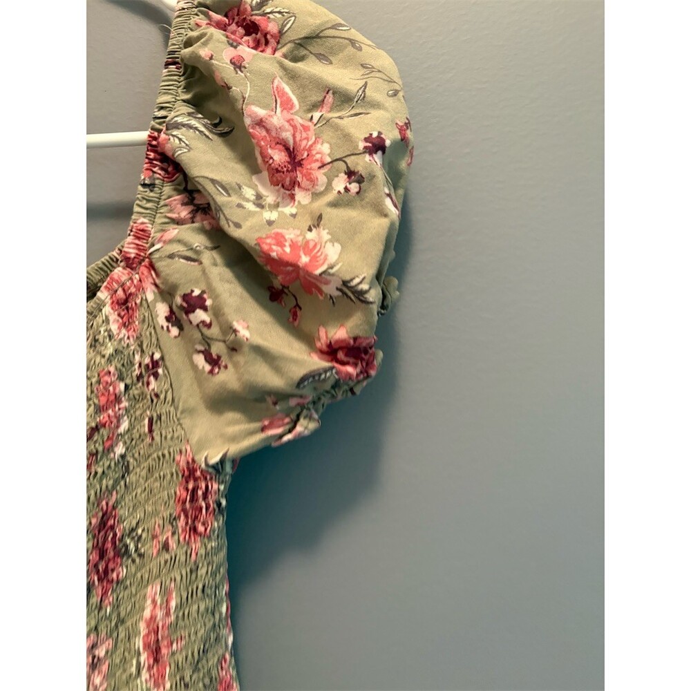 Faded Rose Dress Womens XL Sage Green Floral Smocked Puff Sleeve Midi - Picture 4 of 5